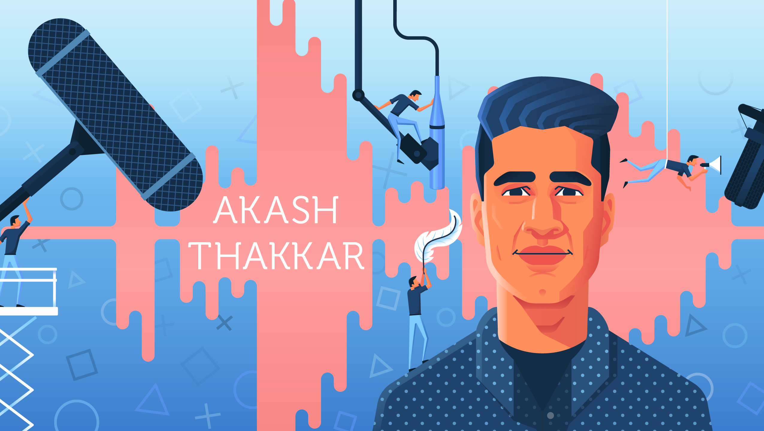Banner of Akash Thakkar, featuring his logo, name, and illustrated version of his face